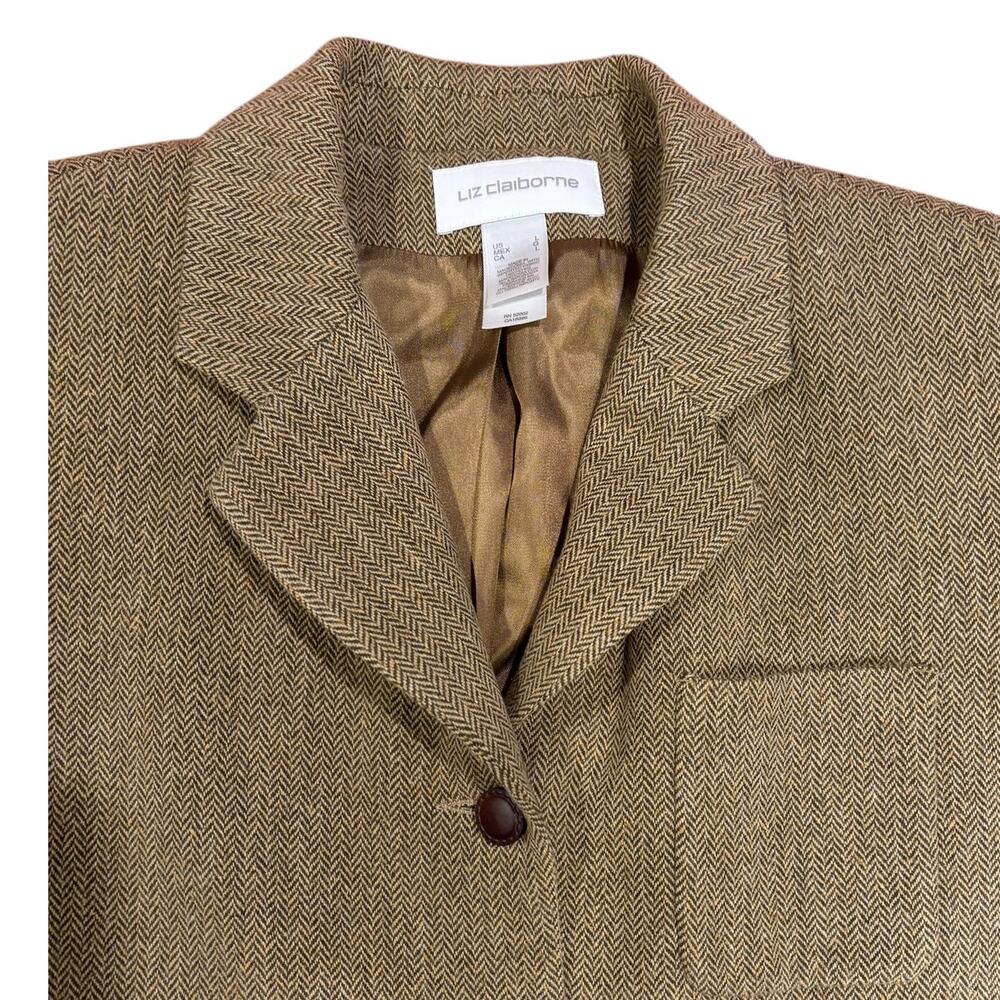 LIZ CLAIBORNE Women's Equestrian Tweed Blazer Sz 12 Herringbone Wool Bend